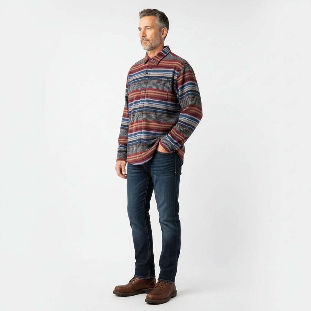 Eddie Bauer Mens L Fleece Shacket Blanket‎ Stripe Button Front Lodgecore Outdoor